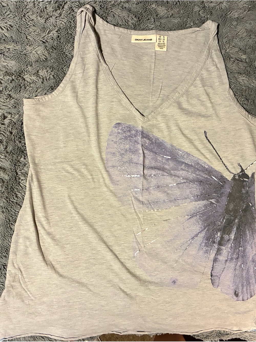 DKNY Light Gray Tank with Faded Purple Butterfly